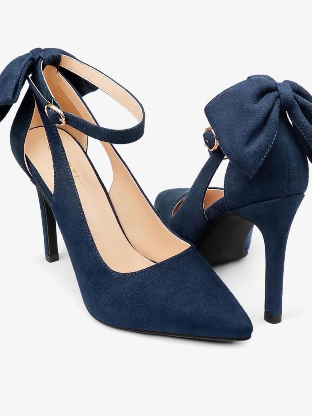 Navy faux Suede Pointed Toe Ankle Tie Pumps by Coleter
